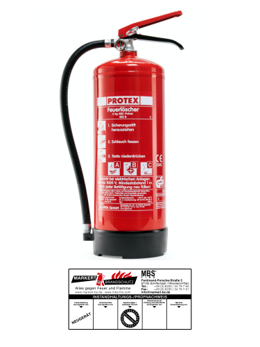 Protex PDE 6 – Dauerdruck Pulver Feuerlöscher mit Wandhaken, Brandklassen ABC, EN 3, 6 kg, 10LE